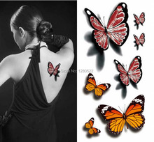 Временная тату-бабочка, 5 листов, 10x21,5 см, 3D наклейка, водостойкая тату, женский боди-арт, маркер для кожи 2024 - купить недорого