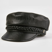 Chapéu de viseira de couro genuíno, chapéu unissex de couro de cabra para outono e inverno, moda coreana, chapéu preto com parte superior lisa para o ar livre, chapéu feminino h262 2024 - compre barato