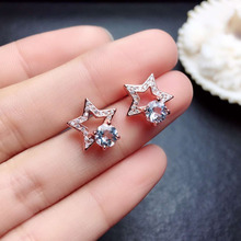 Fashion Lovely Stars Natural blue Aquamarine stud earrings S925 silver natural gemstone earrings girl party gift fine jewelry 2024 - buy cheap