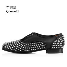 Qianruiti 2019 Men Footwear Silver Spike Shoes Lace-up Fashion Show Loafers Prom Rivet Handmade Casual Shoes for dancing 2024 - buy cheap
