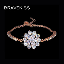 BRAVEKISS-pulsera brillante de circonia cúbica para mujer, brazalete de cadena de eslabones, diseño de moda, piedra, flor, BUB0040 2024 - compra barato