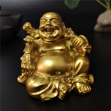 Estatua de Buda de risa, estatua de Feng Shui sentado en oro, Maitreya, figuritas, adornos, decoración del hogar, jardín 2024 - compra barato