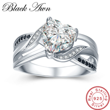 [BLACK AWN] Classic Engagement Rings for Women 925 Sterling Silver Jewelry Black Spinel Heart Finger Ring Lover Gift C422 2024 - buy cheap