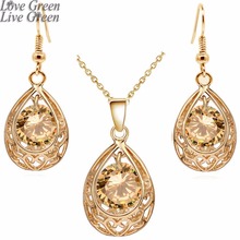 Vintage queen Bride  gold color Zircon Rhinestones water drop Pendant Necklace Earrings indian jewelry sets for women 80025 2024 - buy cheap