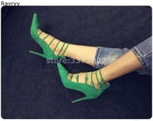 Ankle Strap green suede leather Woman's high heels single shoes female stiletto party dress shoes pointed toe sexy pumps 2024 - buy cheap