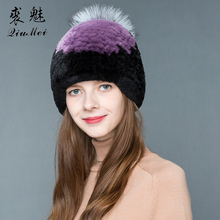 Marca de alta qualidade fashion chapéus de inverno para mulheres gorro de pele de coelho rex pele tricô pele real casual garotas bonés pompom de inverno 2024 - compre barato
