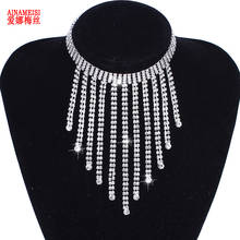 AINAMEISI Fashion Wedding Bridal Rhinestone Neck Tie Necklaces Silver Color Long Necklace Chain Choker Collar Women Jewelry 2024 - buy cheap