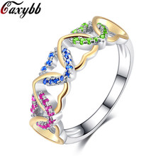 Silver Plated Jewelry Three Colorful Cubic Zirconia Love Heart Romantic Finger Ring for Women Wedding Jewelry Gift Bague Femme 2024 - buy cheap