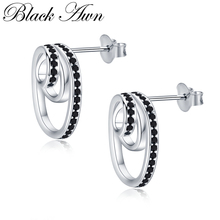 Brincos de prata esterlina 925 preto awn, brincos de haste com fio espiral femininos, bijuterias para mulheres i079 2024 - compre barato