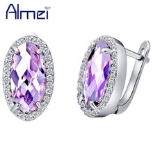 Almei Earring for Women Violet Pendientes Cubic Jewelry Silver Color Fashion Oval Crystal Brincos Vintage Stud Earrings  R196 2024 - buy cheap