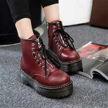 Fashion Zipper Flat Shoes Woman High Heel Platform PU Leather Boots Lace up Women Shoes Ankle Boots Girls 35-40 C243 2024 - buy cheap