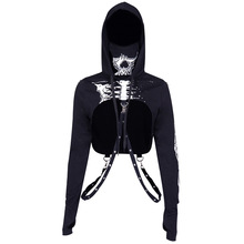2019 moletom esqueleto de caveira com capuz preto, blusão punk gótico com capuz feminino legal streetwear 2024 - compre barato