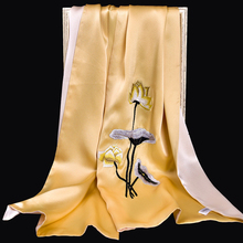 Шарф женский двухслойный, из натурального шелка, с ручной вышивкой, шелковые шарфы 2024 - купить недорого