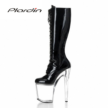 Plardin/Большие размеры 35-46, пикантные прозрачные туфли на высоком каблуке 20 см, 10 см, на платформе, с перекрестной шнуровкой, на молнии, до середины икры, для ночного клуба, для танцев, вечеринок 2024 - купить недорого
