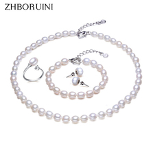 Zhboruini pérola conjuntos de jóias naturais pérolas de água doce colar brincos anel pulseira 925 prata esterlina jóias para mulher 2024 - compre barato