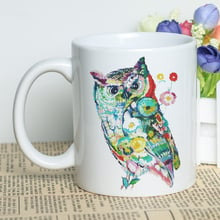 Taza de cerámica con estampado de búho para pintar con acuarela, taza clásica de café blanca de 11 onzas, con estampado de animales, diseño único 2024 - compra barato