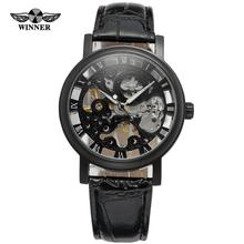 2019 Fashion Luxury Golden Transparent Casual Design Brown Leather Clock WINNER Top Brand Mens Luxury Mechanical Skeleton Watch 2024 - buy cheap