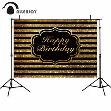 Allenjoy Happy Birthday Backdrops Photography Gold Black Stripes Luxury Party Background For Photo Custom Photocall Photobooth 2024 - buy cheap