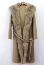 Arlenesain personalizado dupla face lã longo mulheres trench coat com gola de pele de raposa 2024 - compre barato
