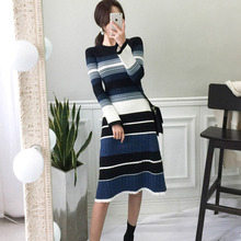 Autumn 2019 Women Knitted Dresses Long Flare Sleeve Striped Sweater Dresses Winter Knitting Bodycon Elegant Pencil Vestidos 2024 - buy cheap