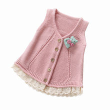 Spring Autumn Girls Fashion Lace Spliced Vest Knitted Sweater Baby Infant Kids Cute Cartoon Cardigan Newborn Child Knitwear P14 2024 - buy cheap