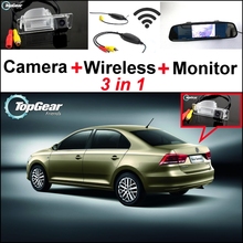 Специальная камера заднего вида 3 в 1 + беспроводной приемник + монитор зеркала, система легкой парковки для Volkswagen VW New Santana 2012 ~ 2015 2024 - купить недорого