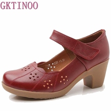 GKTINOO Spring Autumn Shoes Woman Genuine Leather 2022 Women Pumps Lady Leather Round Toe Platform Shallow Mouth Shoes 2024 - buy cheap