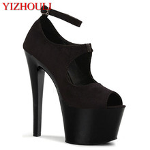 Fashion black 17cm thin heels and platform heels sandals, fashion model high-heeled sandals 2024 - buy cheap