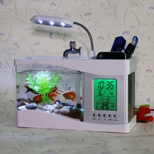 Top sell New Mini USB LCD Desktop  Fish Tank Aquarium LED Clock  black/ white two colors fish tank 2024 - buy cheap