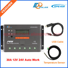 Vs3024bn 30a 30amps epever controle solar portátil, pwm epever cabo usb e sensor de temperatura 12v 24v trabalho automático 2024 - compre barato