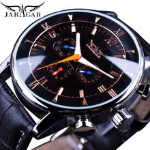 Jaragar-Reloj Automático clásico para hombre, con 6 manos, calendario luminoso, correa de cuero negro, mecánico de lujo para negocios 2024 - compra barato