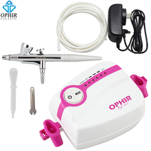 OPHIR 0.3mm Single Action Airbrush Kit with Mini Air Compressor for Temporary Tattoo Nail Art Makeup Air Brush Set _AC094+007 2024 - buy cheap