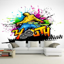 Papel de parede mural personalizado 3d, arte de dança música colorida grafite, bar ktv, sala de estar, sofá, plano de fundo de tv 2024 - compre barato