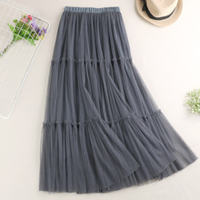 Women Pleated Skirts 2021 New Summer High Waist Ruffles Long Tulle Skirt Slim Patchwork Mesh Maxi Skirts for Women Jupe Femme 2024 - buy cheap