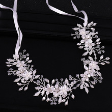 Silver Color Leaf Flower Handmade Hairband Head Pieces Ribbon Crystal Bridal Headbands Wedding Bride Hair Jewelry Accessories SL 2024 - buy cheap