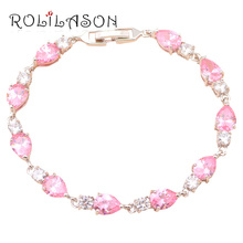 Rolilason pulseira romântica formato de gota d'água luz rosa zircônia elegante prata presente joia fashion para namorada tb455 2024 - compre barato