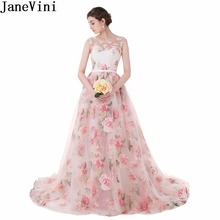 JaneVini Womens Long Elegant Party Dresses for Wedding Floral Print Plus Size Bridesmaid Dress Lace Sequined Gown Robe De Soiree 2024 - buy cheap