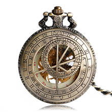 Retro Hand Winding Mechanical Pocket Watch Bronze Roman Number Dial Pendant Chain Fob Watches Skeleton Unisex Christmas Gifts 2024 - buy cheap