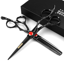 Conjunto de tijeras de corte de pelo de 6 pulgadas, herramienta de corte de pelo de salón, tijeras profesionales de peluquería, color negro 2024 - compra barato