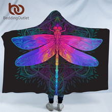 BeddingOutlet Dragonfly Hooded Blanket Mandala Colorful Sherpa Fleece Wearable Throw Blanket Adult Purple Pink Insect Bedding 2024 - buy cheap