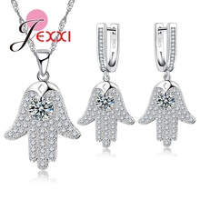 Romantic Crystal Drop Earrings Pendant Necklace Set 925 Sterling Silver Jewelry Sets Wedding Jewelry Valentine's Gift 2024 - buy cheap