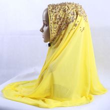 Bufanda de gasa con burbujas para mujer, hijab musulmán liso con purpurina, perla dorada, pañuelo turbante islámico, 170x70cm 2024 - compra barato