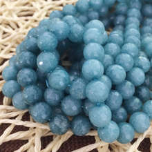 Blue natural stone dyed chalcedony jades 4mm 6mm 8mm 10mm 12mm faceted round high quality loose beads diy jewelry 15inch B20 2024 - buy cheap