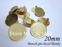 Bulk 200piece/lot 20mm cameo setting gold plated metal safety pin brooch bezel blanks, brooch base 2024 - buy cheap