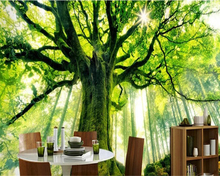 Beibehang personalizado papel de parede sonhador fresco verde árvore floresta sunlit tv fundo 3d sala estar quarto banheiro 3d 2024 - compre barato