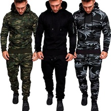 Conjunto de moletom com capuz camuflagem militar, 2 peças, roupa esportiva masculina, de manga comprida, com capuz 2024 - compre barato