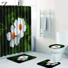 Zeegle-cortina de chuveiro com estampa floral, decoração 3d, à prova d'água, conjunto de tapetes para banheiro, com tampa, ideal para banheiro 2024 - compre barato