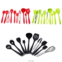 10Pcs Red/Green/Black Heat Resitant Non-stick Silicone Kitchen Utensils Set Cooking Bake Tool Spatula Spoon Brush Wisk Tong 2024 - buy cheap