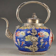 Exquisite Chinese Classical Porcelain Old Handwork Inlaid with Copper Lion Dragon Tea Pot 2024 - buy cheap