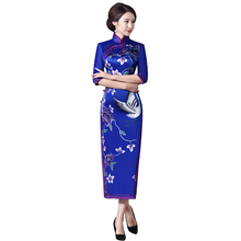 Plus Size 3XL Blue Chinese Traditional Long Dress Women's Silk Satin Qipao Gentlest Double deck Long Evening Cheongsam YZT120821 2024 - buy cheap